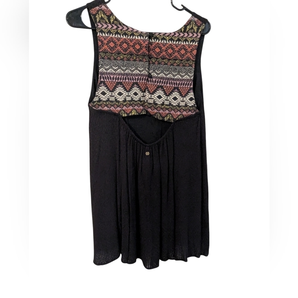 Ripcurl,Black and Aztec Embroidered Patterned Women's Babydoll Dress, Size M